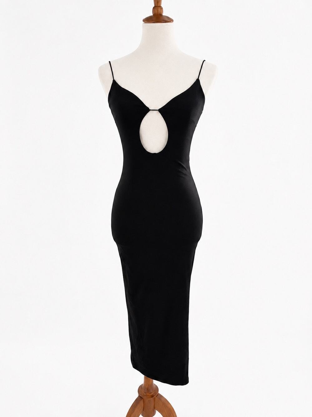 New Black Strappy Backless Cutout Maxi Dress Spaghetti Strap Bodycon Y2K Size XS